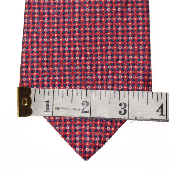 Drake's NWT Neck Tie in Red with Blue & White Geometric Pattern 100% Silk